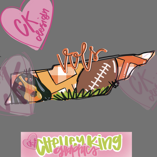 Hand drawn orange and white Vols Volulnteers football instant digital download PNG for DTG