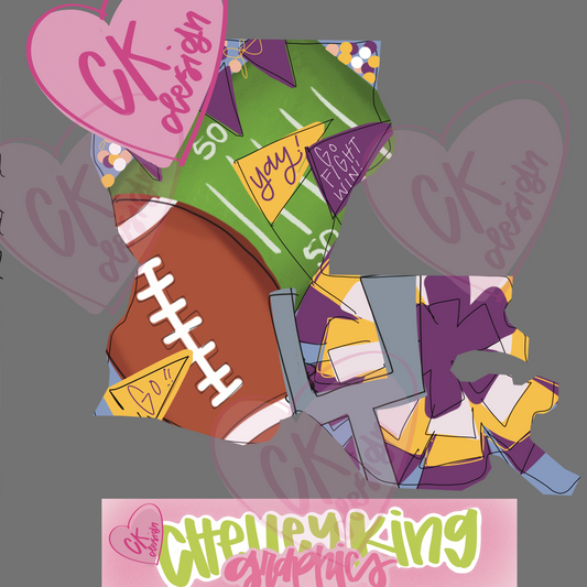 Adorable state of Louisiana team spirit football&nbsp; Purple and gold PNG.&nbsp; Show your love of the game with this hand drawn design full of color and all things ball!  LSU

Would you like this custom to your state or team?&nbsp; Please reach out to me at chelley@chelleyking.com!&nbsp; I would love to do one for you!:)