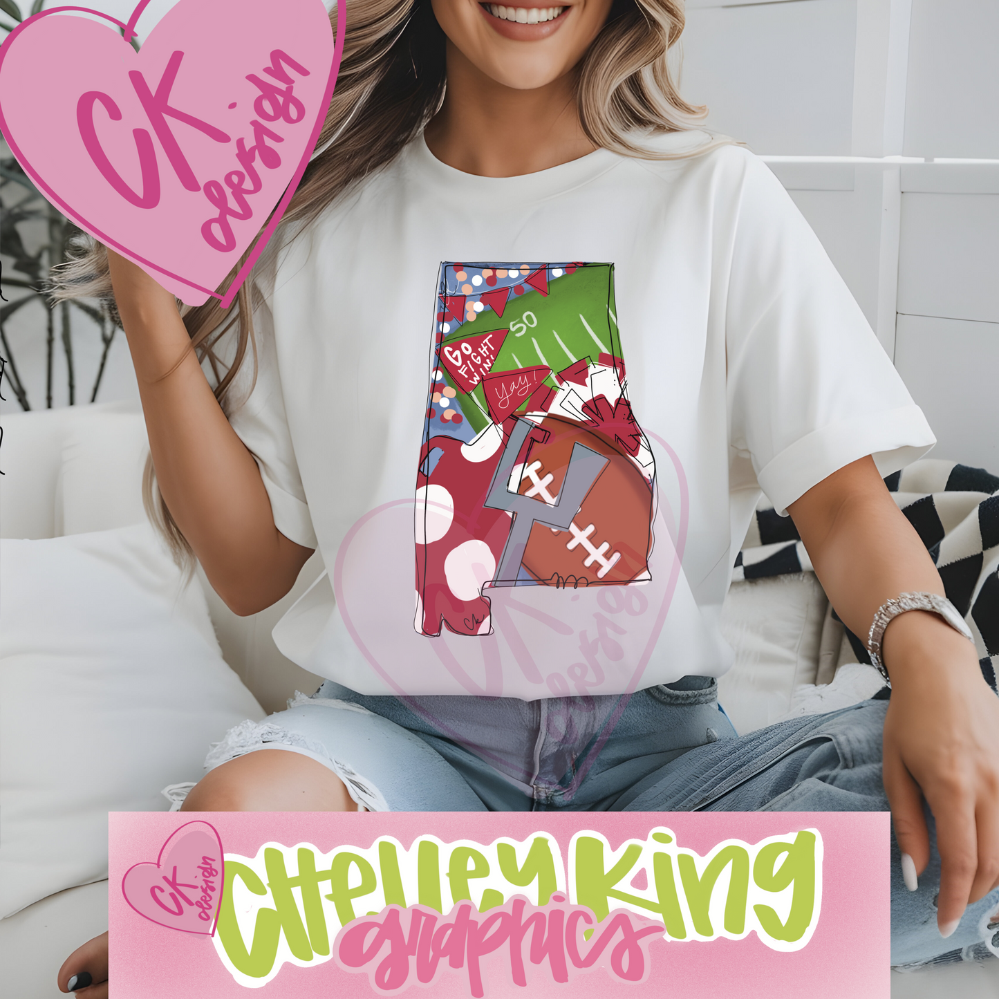 Adorable state of Alabama team spirit football red and white PNG.&nbsp; Show your love of the game with this hand drawn design full of color and all things ball!