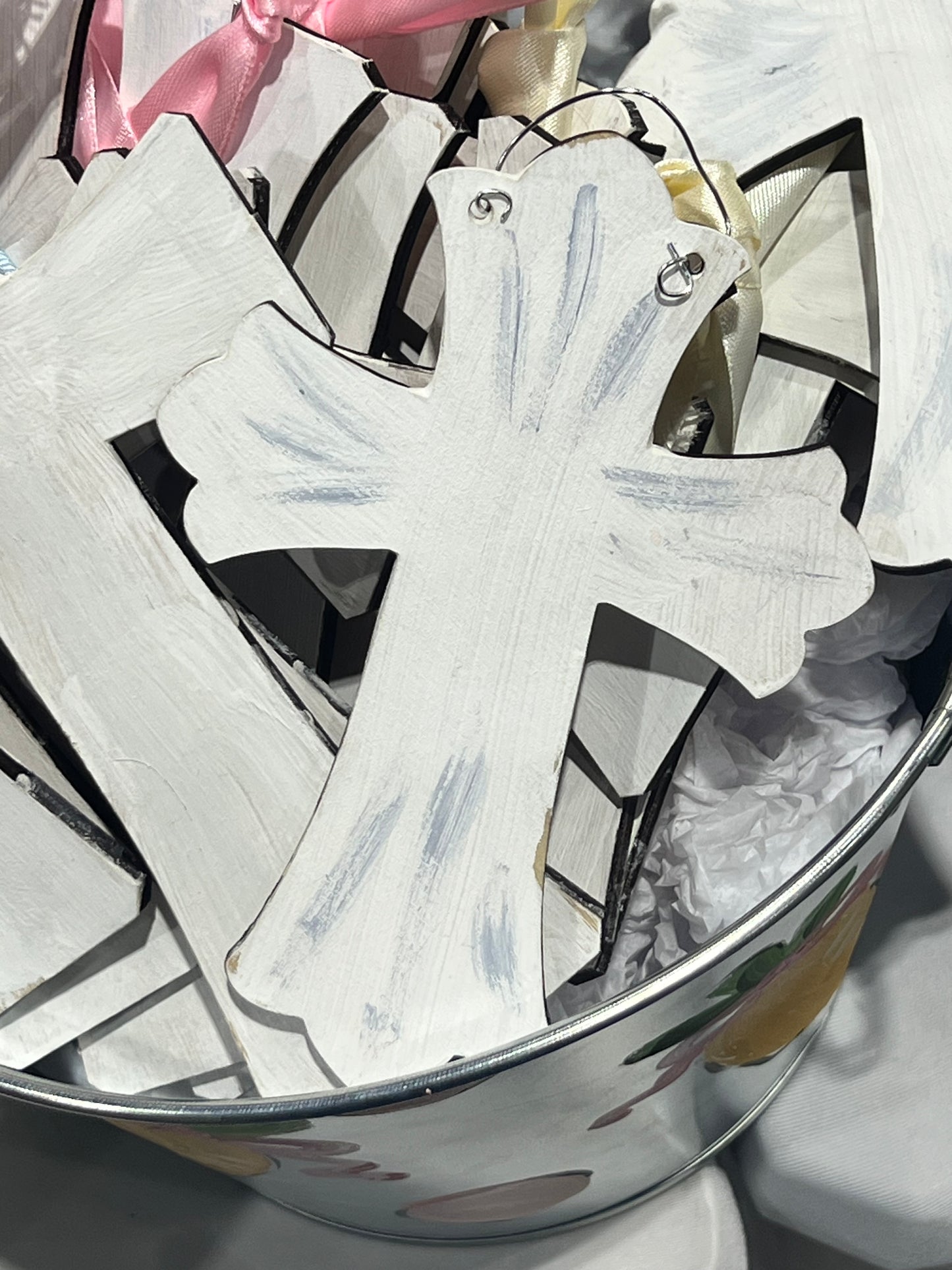 White Medieval Cross Ornament