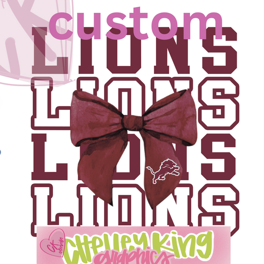 CUSTOM Bow coquette your school, colors you pick Preppy watercolor with team or school words , can add mascot Boutique graphic dtg PNG