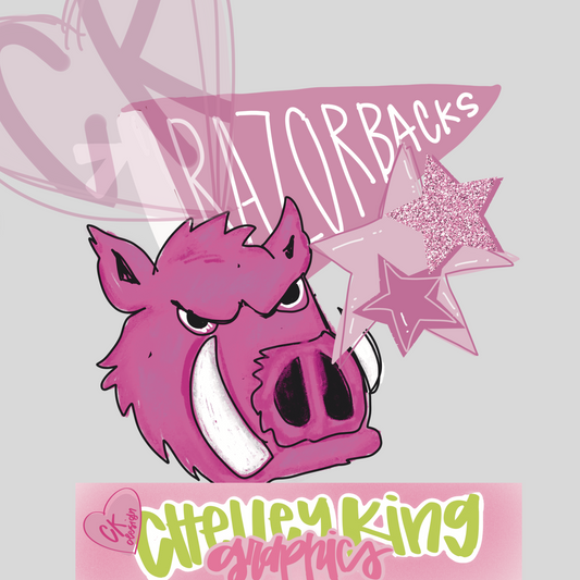 Custom Mascot design with pennant, pink out stars DTG PNG design