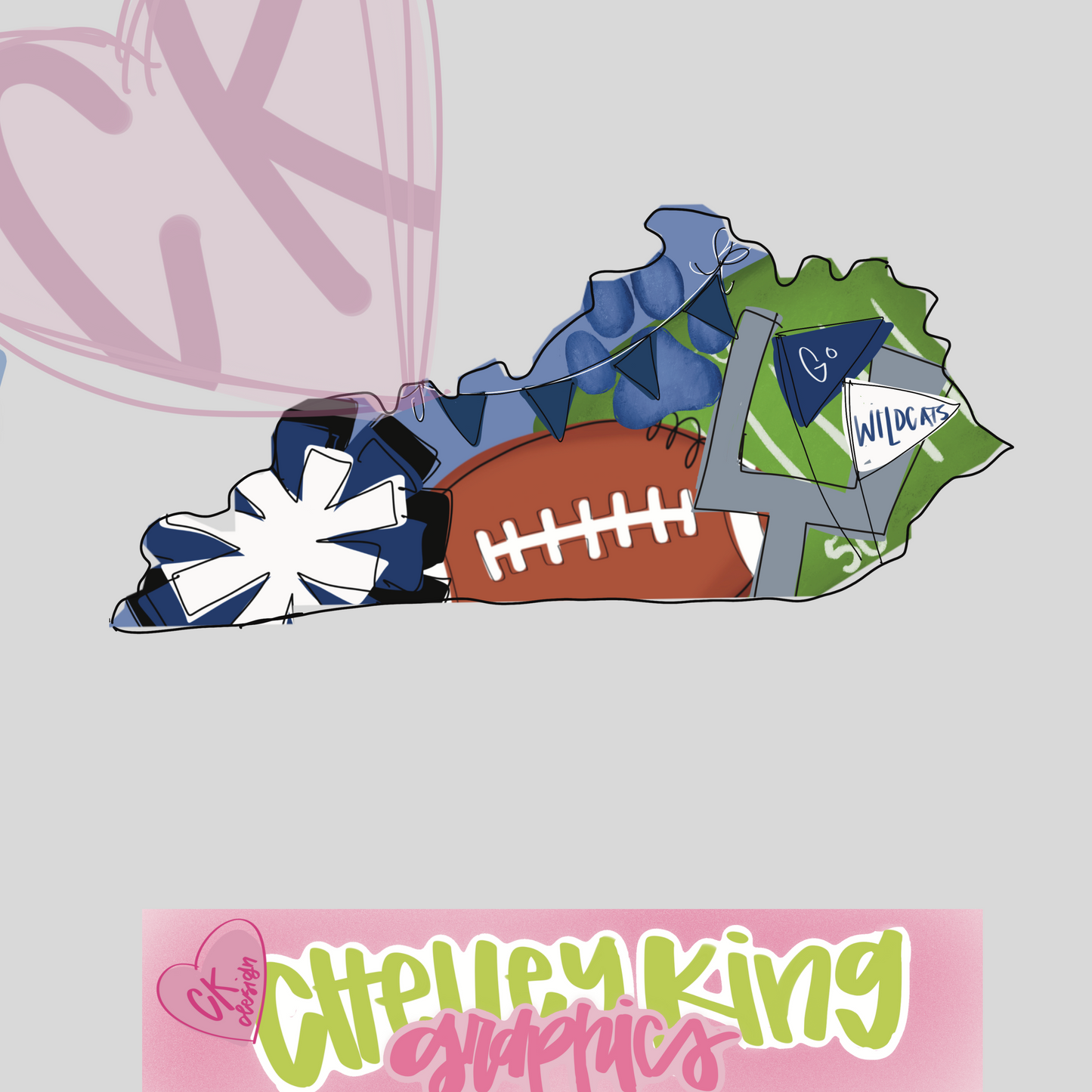 Custom state team colors and sport hand drawn whimsical DTG PNG design