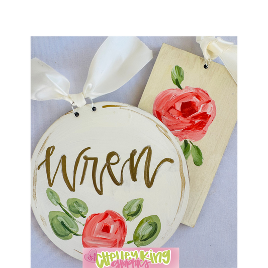 Hand painted and lettered personalized art- &nbsp;Rose Christmas Ornament or gift tag&nbsp;

Approximately 6" ...

Just let us know what you would like it to say, the color bow, and the color writing!:)

Would you like a custom color or design?&nbsp; Please reach out to me at chelley@chelleyking.com!

chelleykingdesigns.com